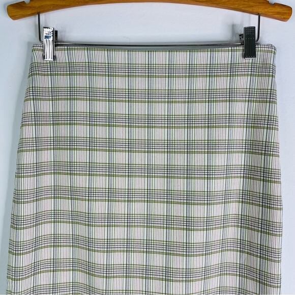 Ann Taylor green cream plaid high waisted pencil office midi skirt 2 - Picture 2 of 7